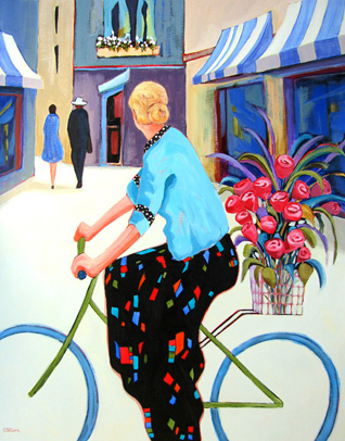 "Cycling Chic" figure painting by Carolee Clark